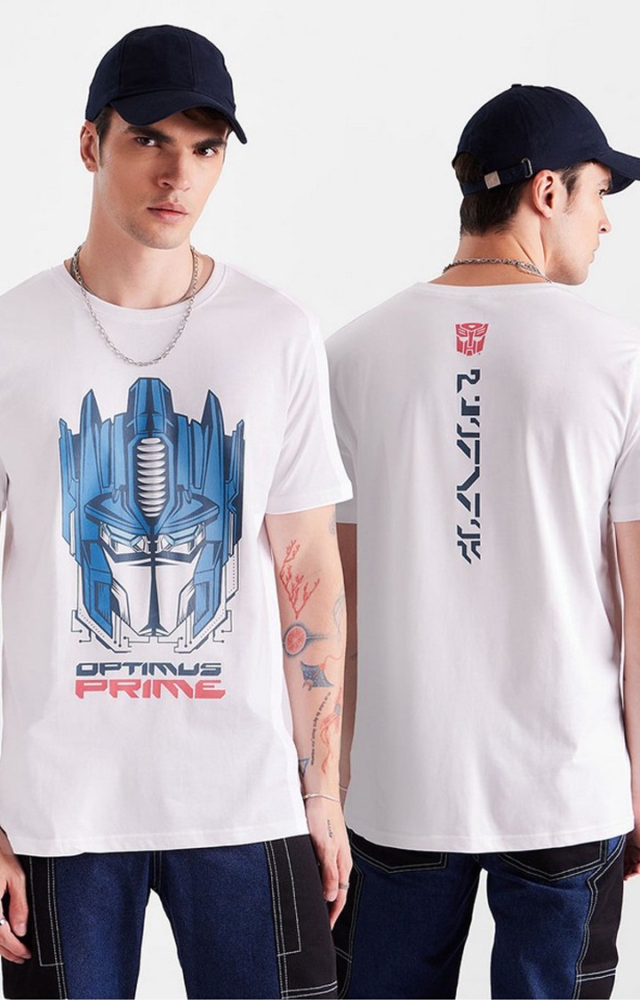 Men's Transformers: Optimus White Printed Regular T-Shirt