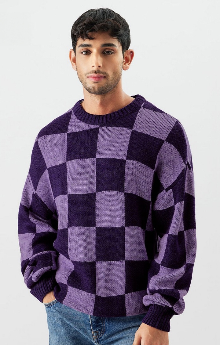 The Souled Store | Men's TSS Originals: Violet Chess Oversized Pullovers
