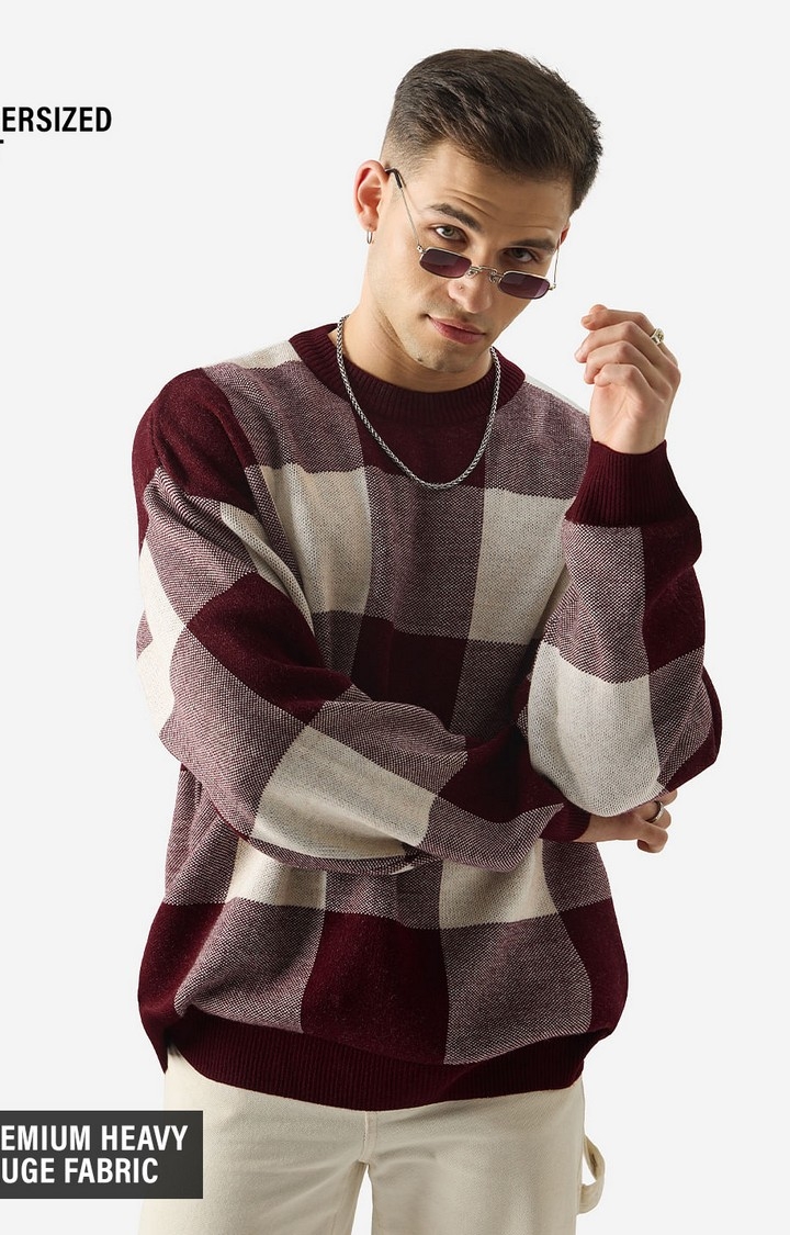Men's TSS Originals: Burgundy Checks Oversized Pullovers