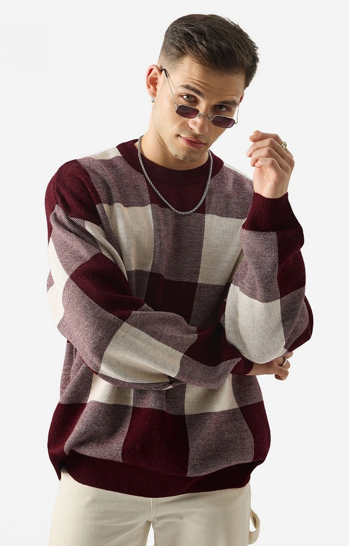 The Souled Store | Men's TSS Originals: Burgundy Checks Oversized Pullovers
