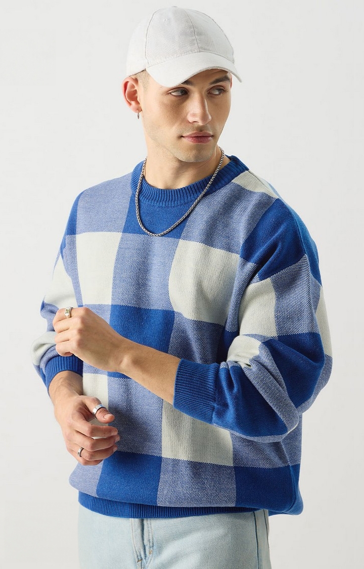 The Souled Store | Men's TSS Originals: Blue Checks Oversized Pullovers