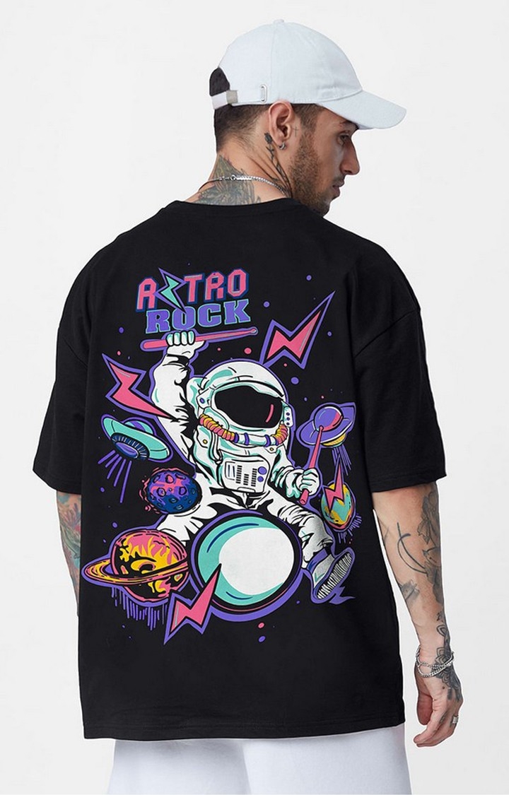The Souled Store | Men's TSS Originals: Astro Rock Black Graphic Printed Oversized T-Shirt
