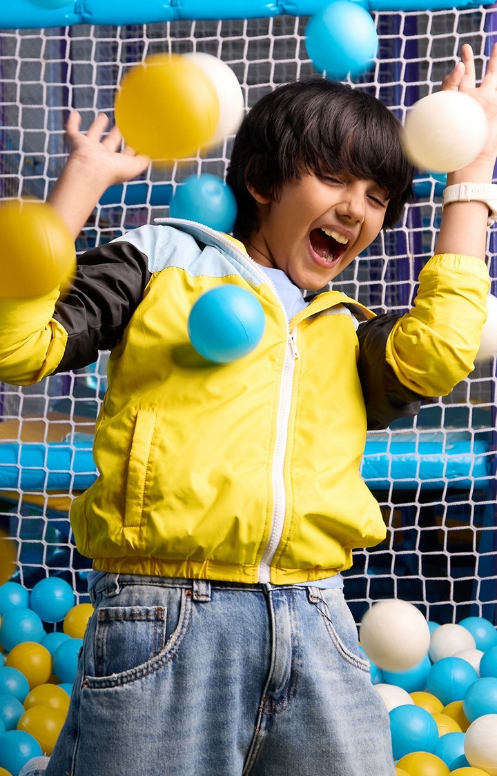 The Souled Store | Boys Solids: Yellow, Blue (Colourblock) Boys Zipper Hooded Jackets
