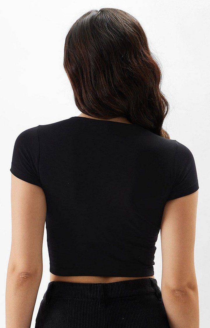 Women's Black Solid Crop Top