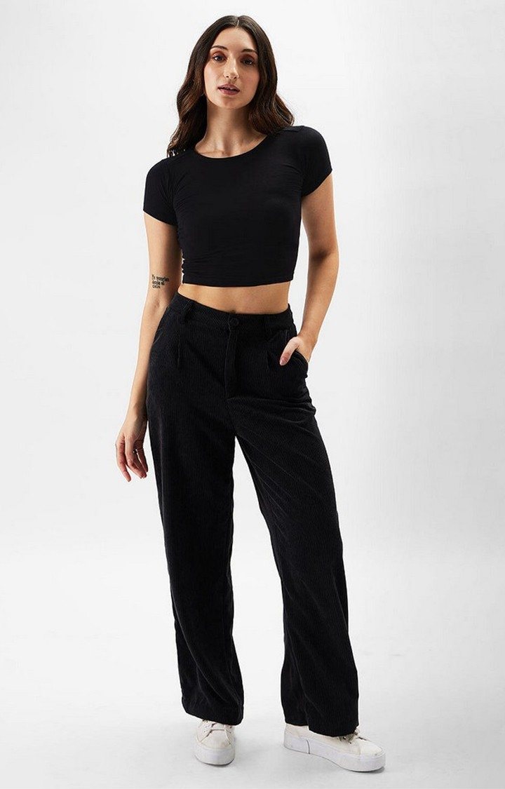 Women's Black Solid Crop Top