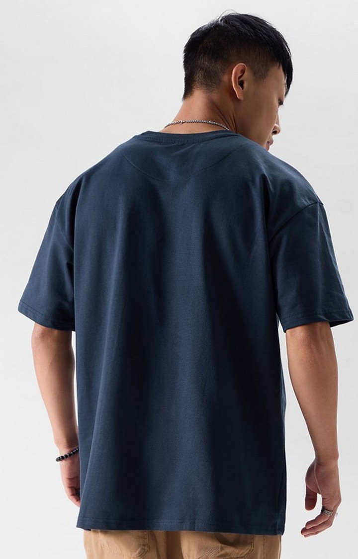 Men's Blue Solid Oversized T-Shirt