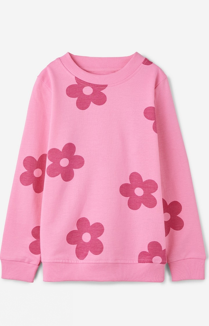 The Souled Store | Girls TSS Originals: Pink Flora Girls Cotton Sweatshirts