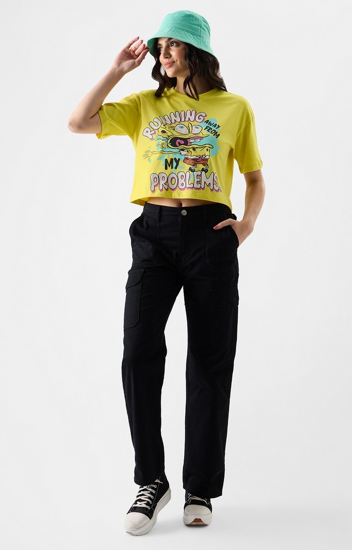 Women's SpongeBob: Running Away Women's Oversized Cropped T-Shirt