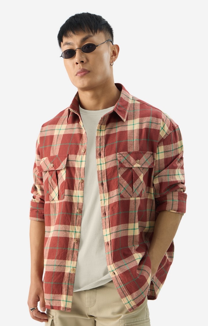The Souled Store | Men's Checks: Almond Cream Men's Relaxed Shirts