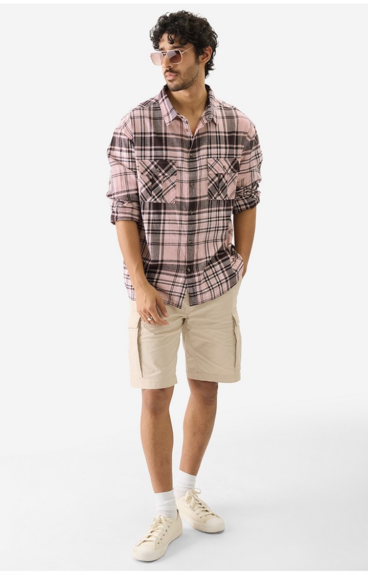 The Souled Store | Men's Checks Pink Wine Relaxed Casual Shirt