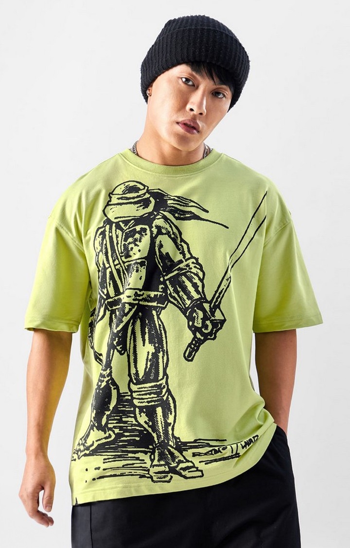Men's TMNT: Leonardo Green Printed Oversized T-Shirt
