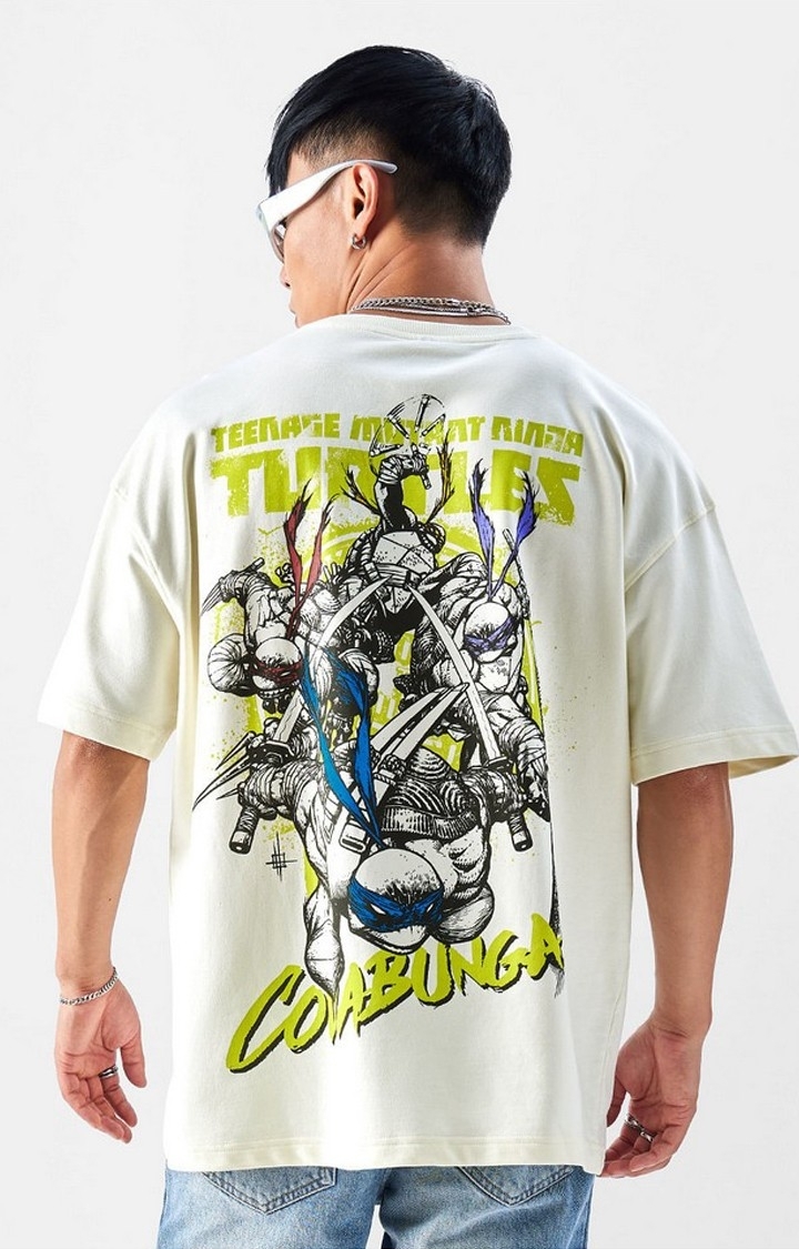The Souled Store | Men's TMNT: Cowabunga White Printed Oversized T-Shirt