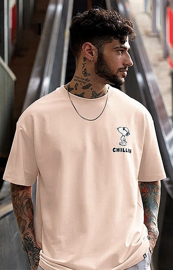 The Souled Store | Men's Peanuts: Chillin Pink Solid Oversized T-Shirt