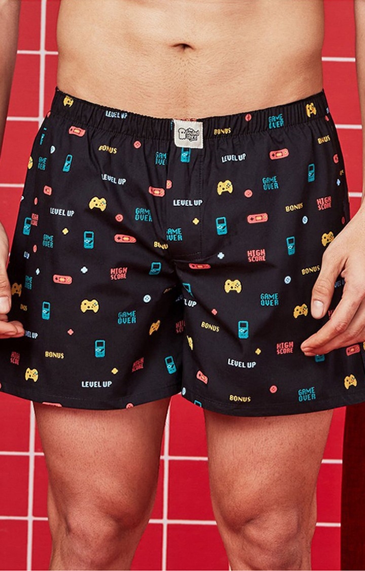 The Souled Store | Men's 90's Gamer  Black Cotton Printed Shorts