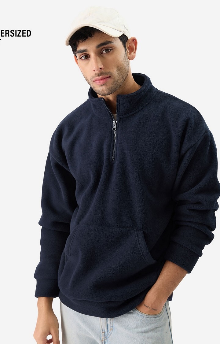 Men's Zip-Up: Navy Men's Oversized Sweatshirts