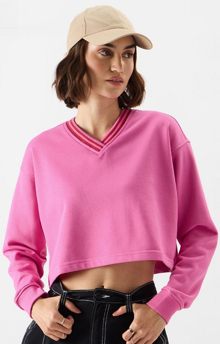 The Souled Store | Women's Solids: Pink Carnation Women's Oversized Sweatshirts