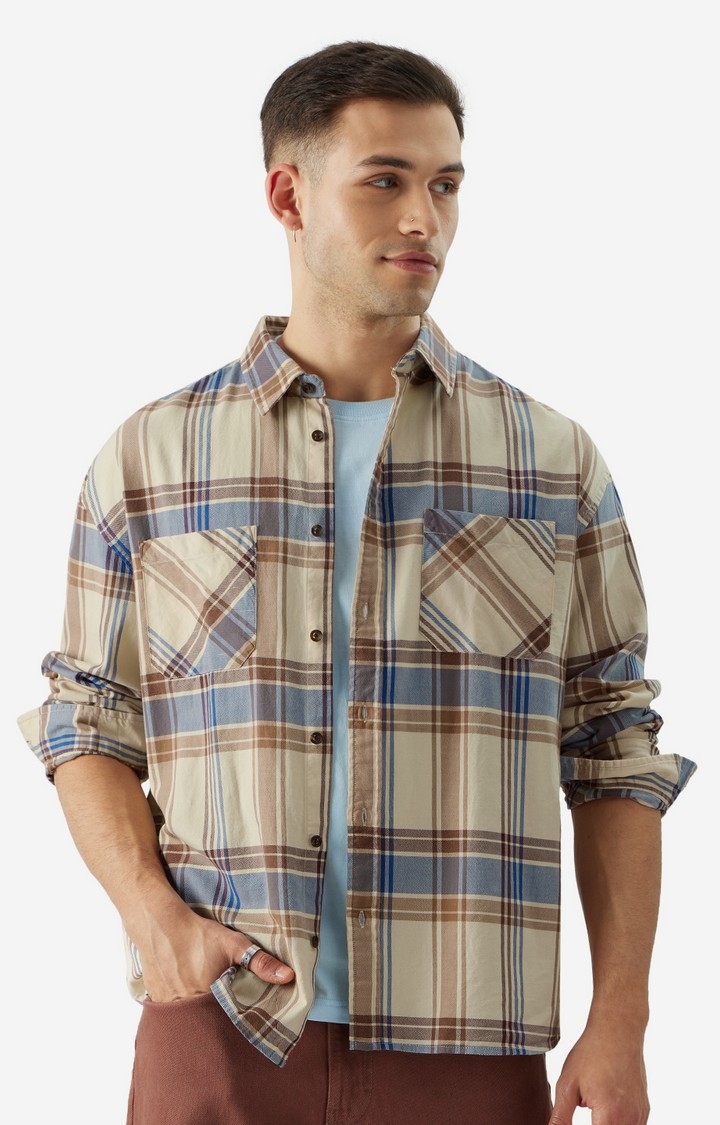 The Souled Store | Men's Checks: Beige Men's Relaxed Shirts