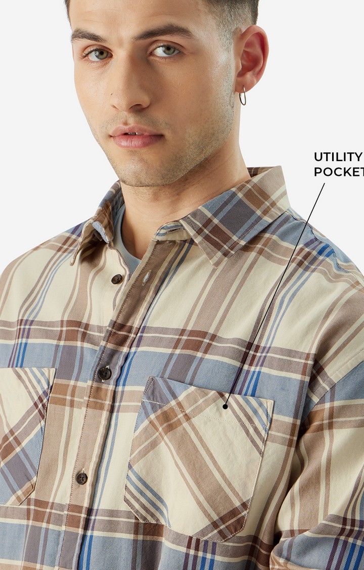 Men's Checks: Beige Men's Relaxed Shirts