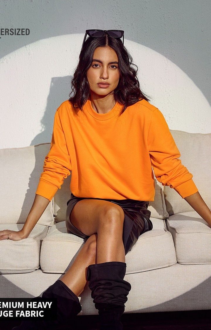 The Souled Store | Women's Blazing Orange Sweatshirt Women's Oversized Sweatshirts