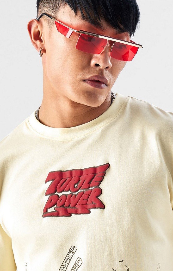 Men's TMNT: Turtle Power Off White Printed Regular T-Shirt