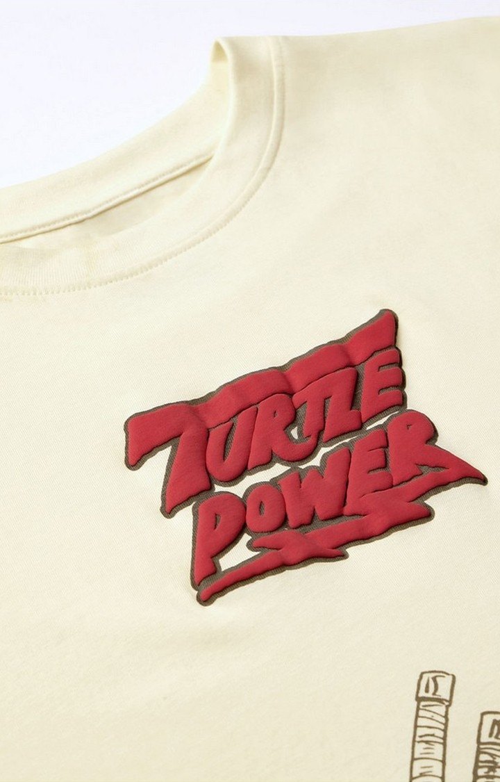 Men's TMNT: Turtle Power Off White Printed Regular T-Shirt