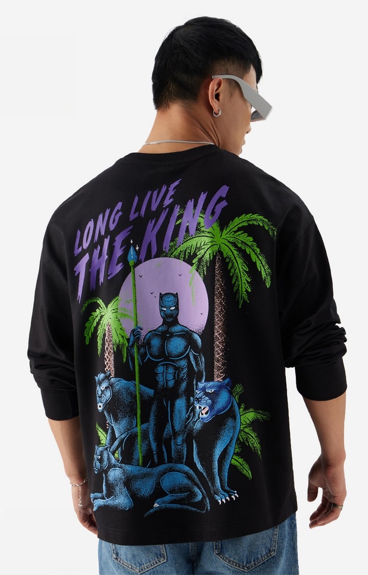 The Souled Store | Men's Black Panther: Long Live The King Oversized Full Sleeve T-Shirt