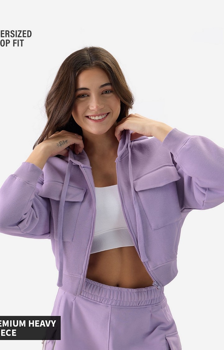 The Souled Store | Women's Utility Hoodie: Lilac Women's Cropped Oversized Hoodie