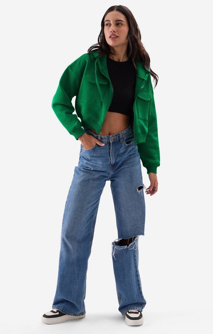 Women's Flare Green Hoodie Women's Cropped Oversized Hoodie