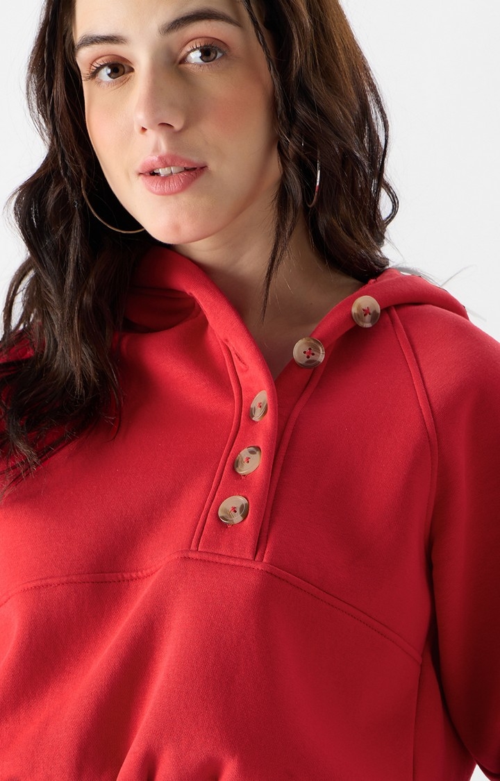 Women's Solids: Crimson Red Women's Cropped Oversized Hoodie