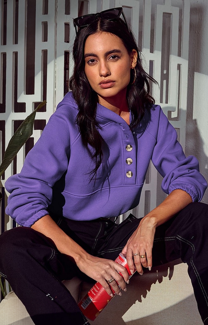 The Souled Store | Women's Violet Hoodie Women's Cropped Oversized Hoodie