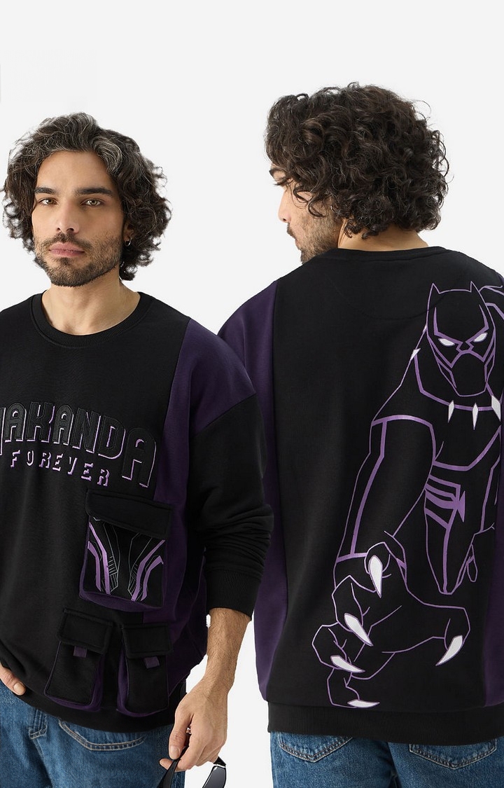 The Souled Store | Men's Black Panther: The King Men's Oversized Sweatshirts