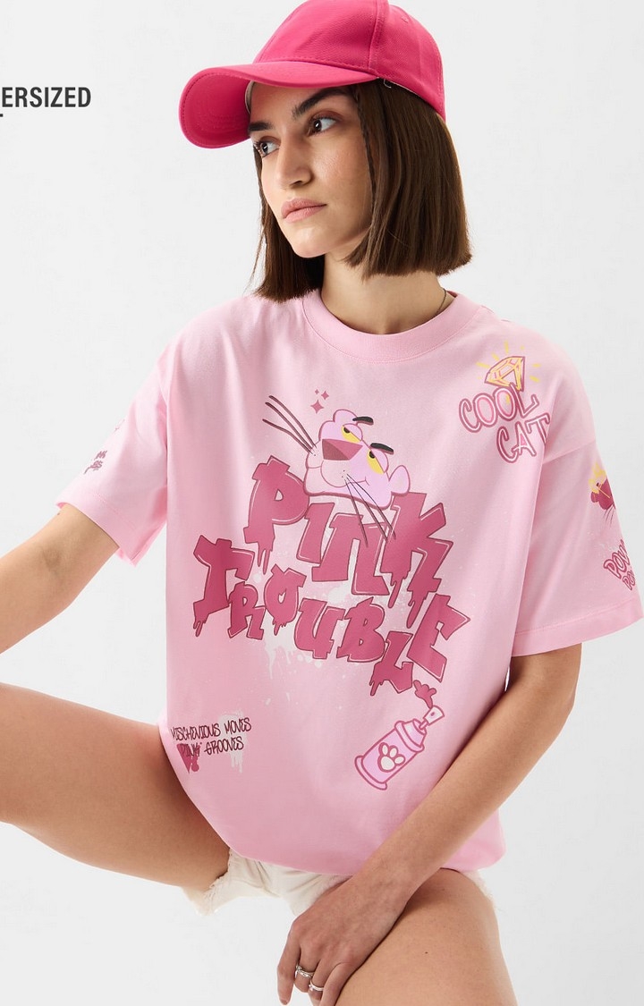 The Souled Store | Women's Pink Panther: Pink Trouble Women's Oversized T-Shirt
