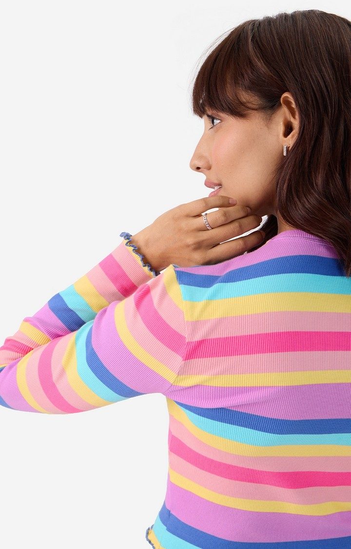 Women's  Rainbow Cut-Out Ribbed Top