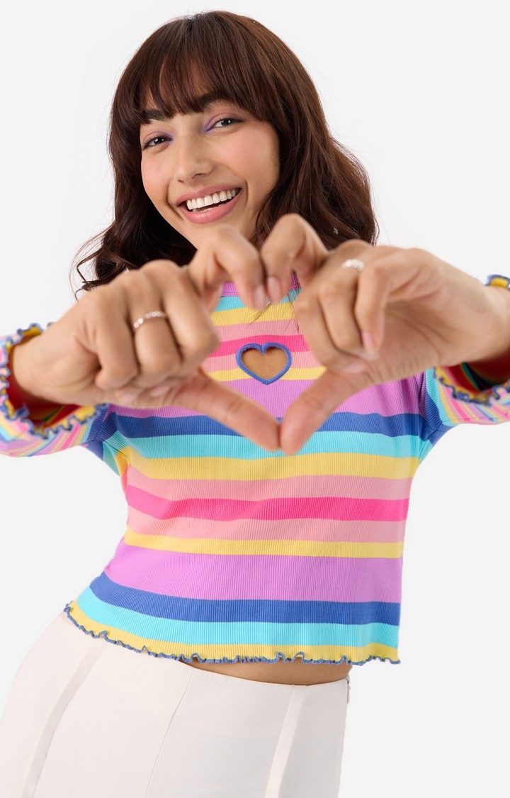 Women's  Rainbow Cut-Out Ribbed Top