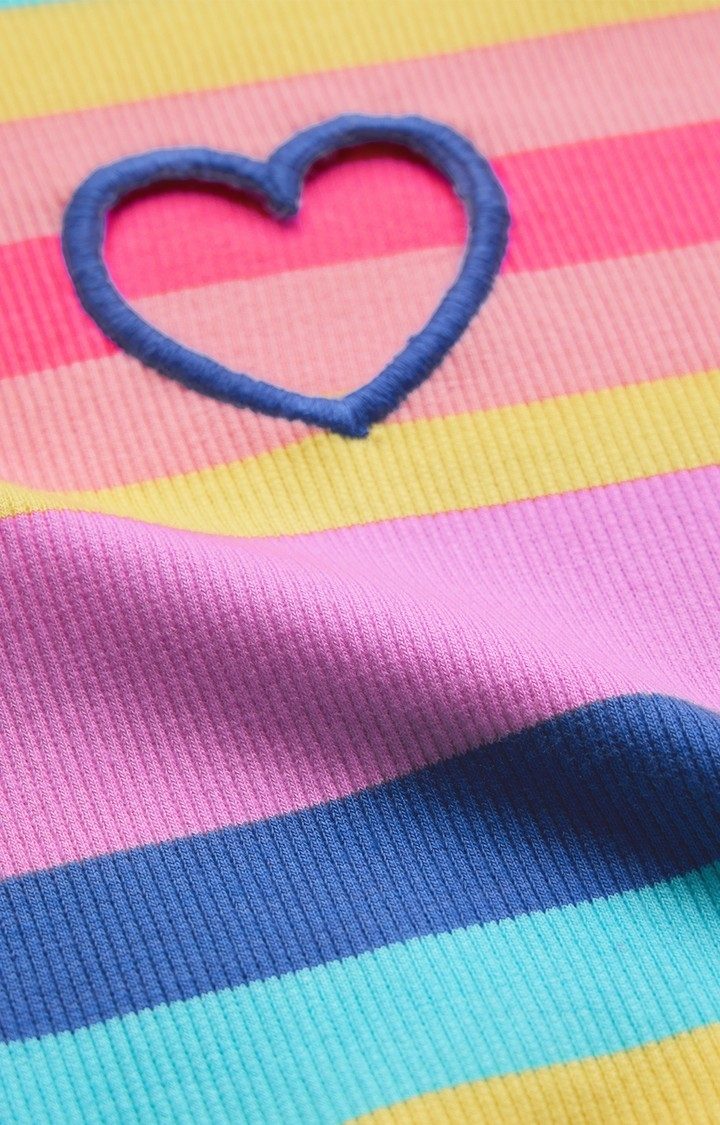 Women's  Rainbow Cut-Out Ribbed Top
