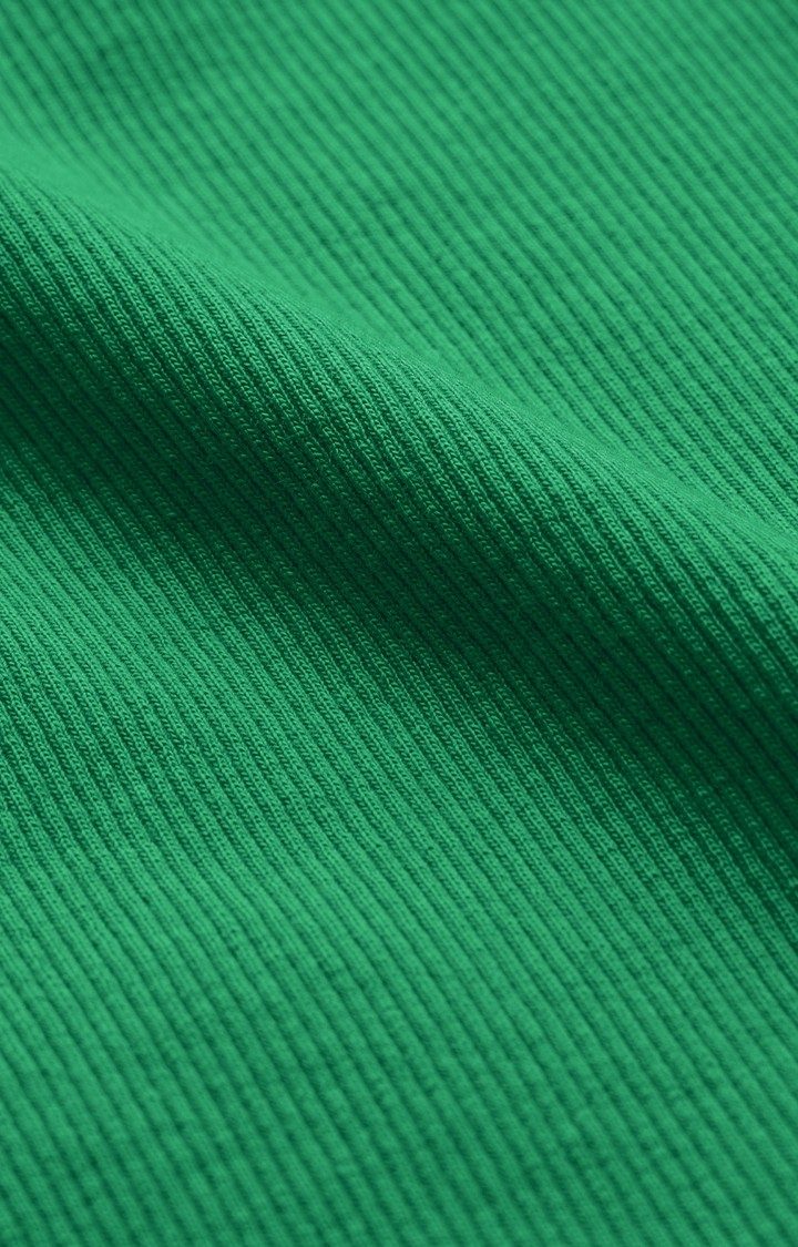 Women's Kelly Green Ribbed Top Women's Full Sleeves Tops