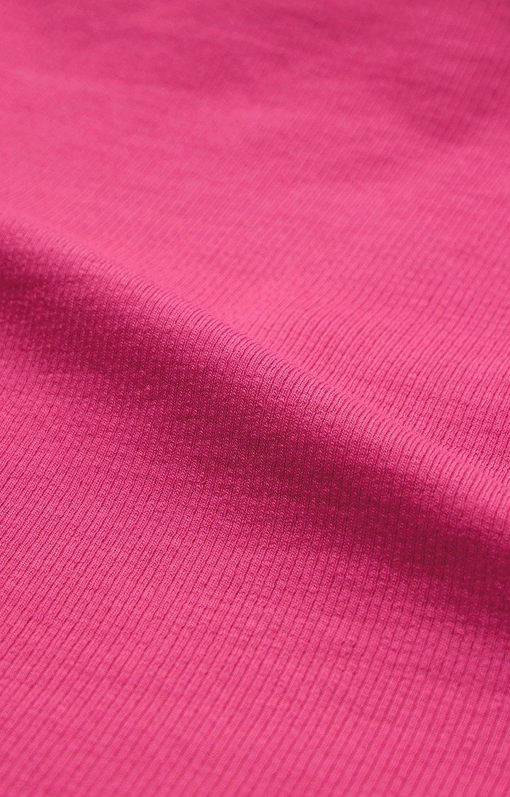 Women's Hot-Pink Ribbed Top Women's Full Sleeves Tops