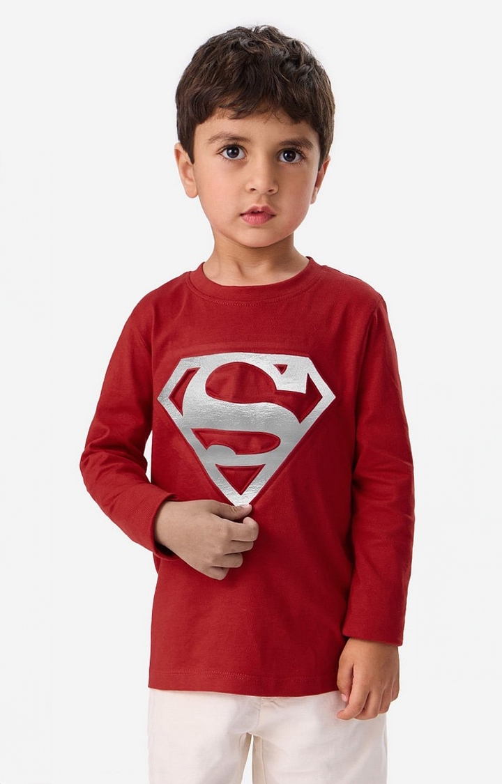 The Souled Store | Boys Superman: Iconic Emblem Boys Cotton Full Sleeve T-Shirt