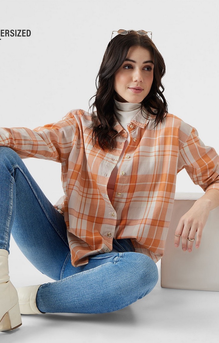 The Souled Store | Women's Plaid: Orange And Off White Women's Shirts