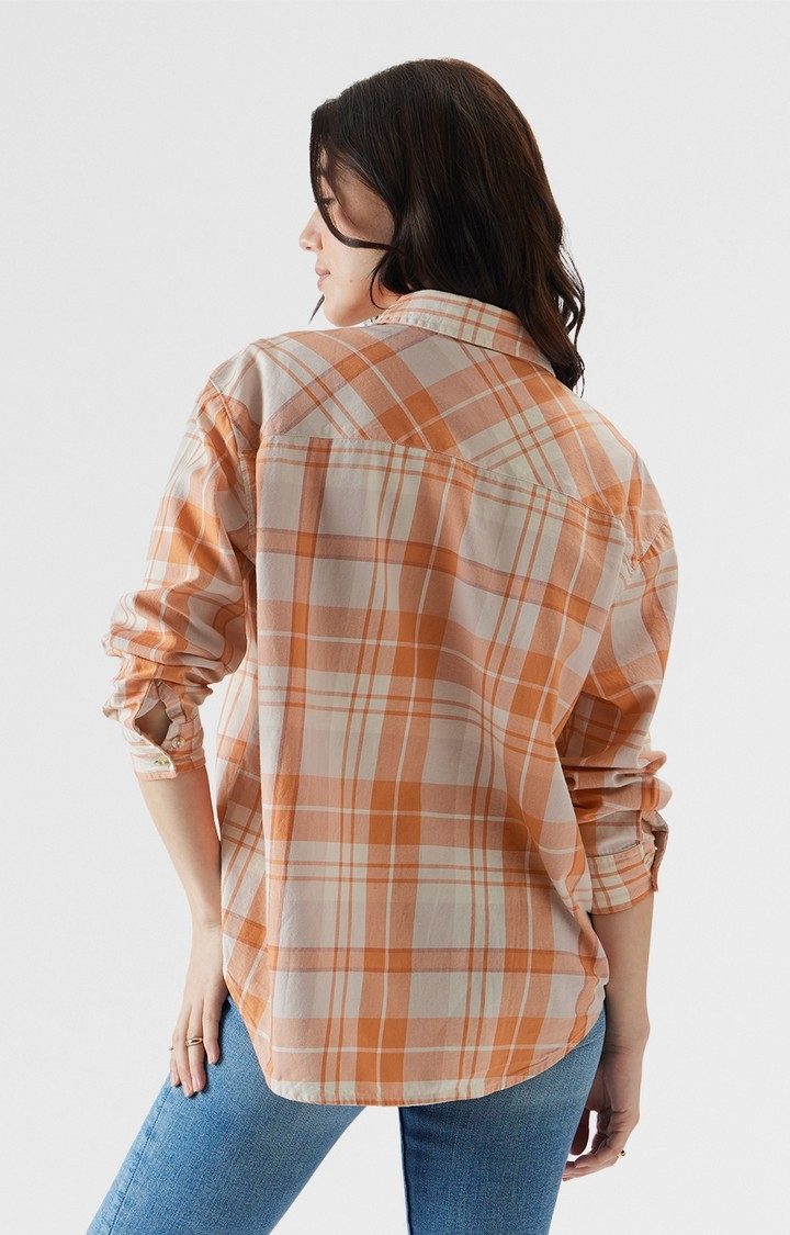 Women's Plaid: Orange And Off White Women's Shirts