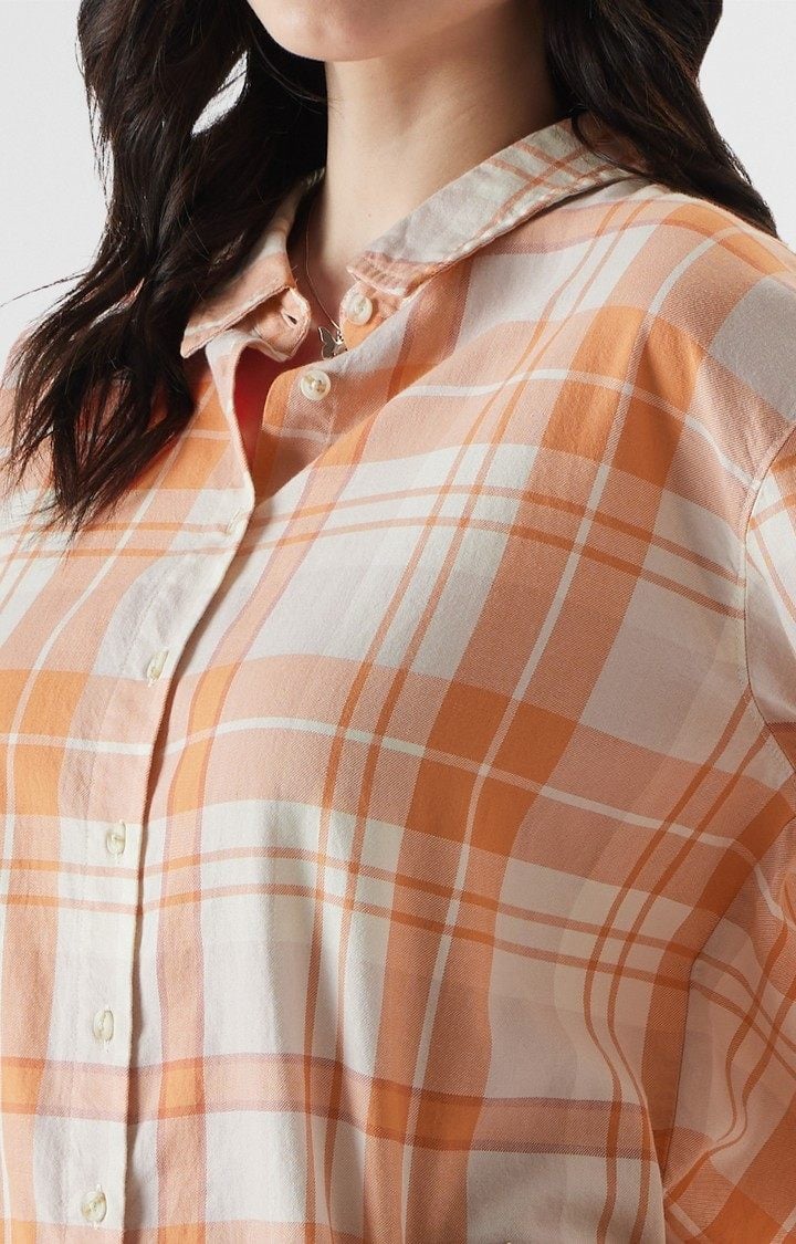 Women's Plaid: Orange And Off White Women's Shirts