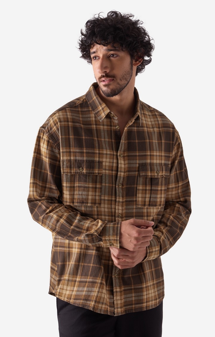 The Souled Store | Men's Plaid: Brown Cashew Men's Utility Shirts