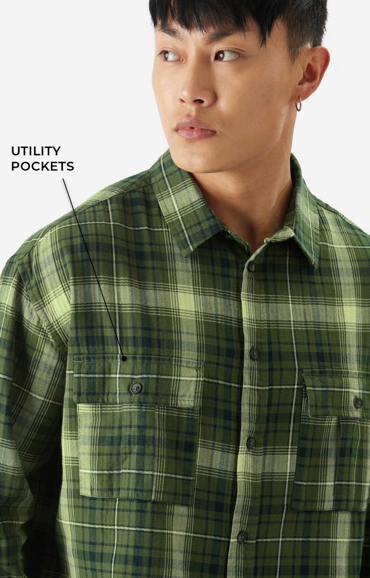 Men's Plaid: Deep Forest Men's Utility Shirts