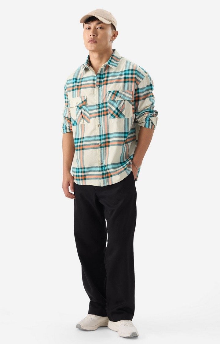 Men's Plaid: Orange-Blue Men's Utility Shirts