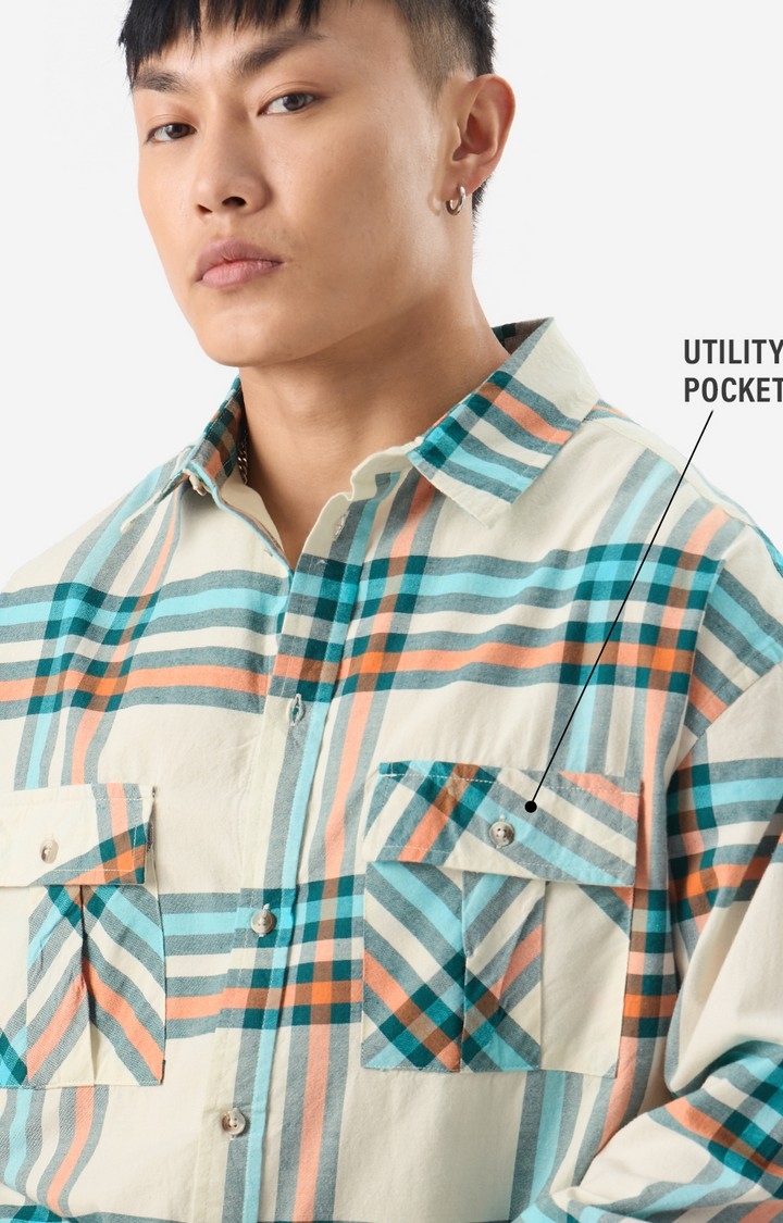 Men's Plaid: Orange-Blue Men's Utility Shirts