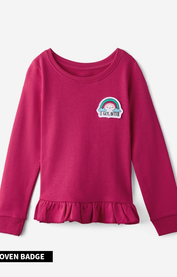 The Souled Store | Girls Solids: Raspberry Girls Cotton Full Sleeve T-Shirt