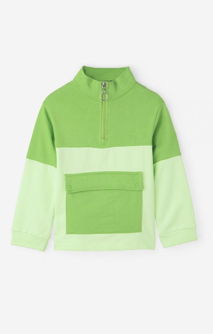 The Souled Store | Girls Solids: Green Colourblock Girls Cotton Full Sleeve T-Shirt