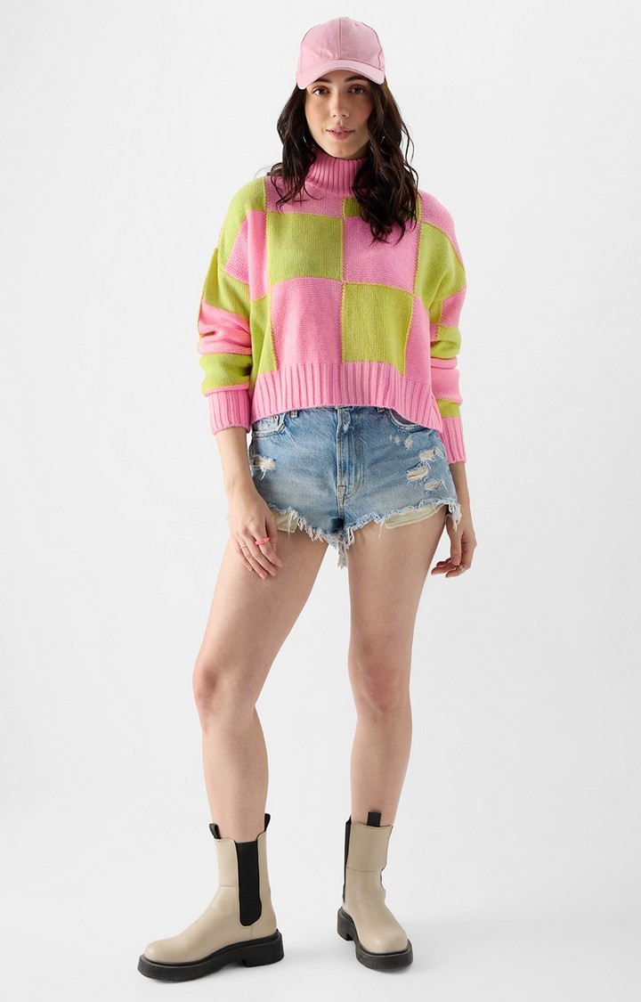 The Souled Store | Women's Colorblock: Candy Lime Women's Turtle Neck Sweaters