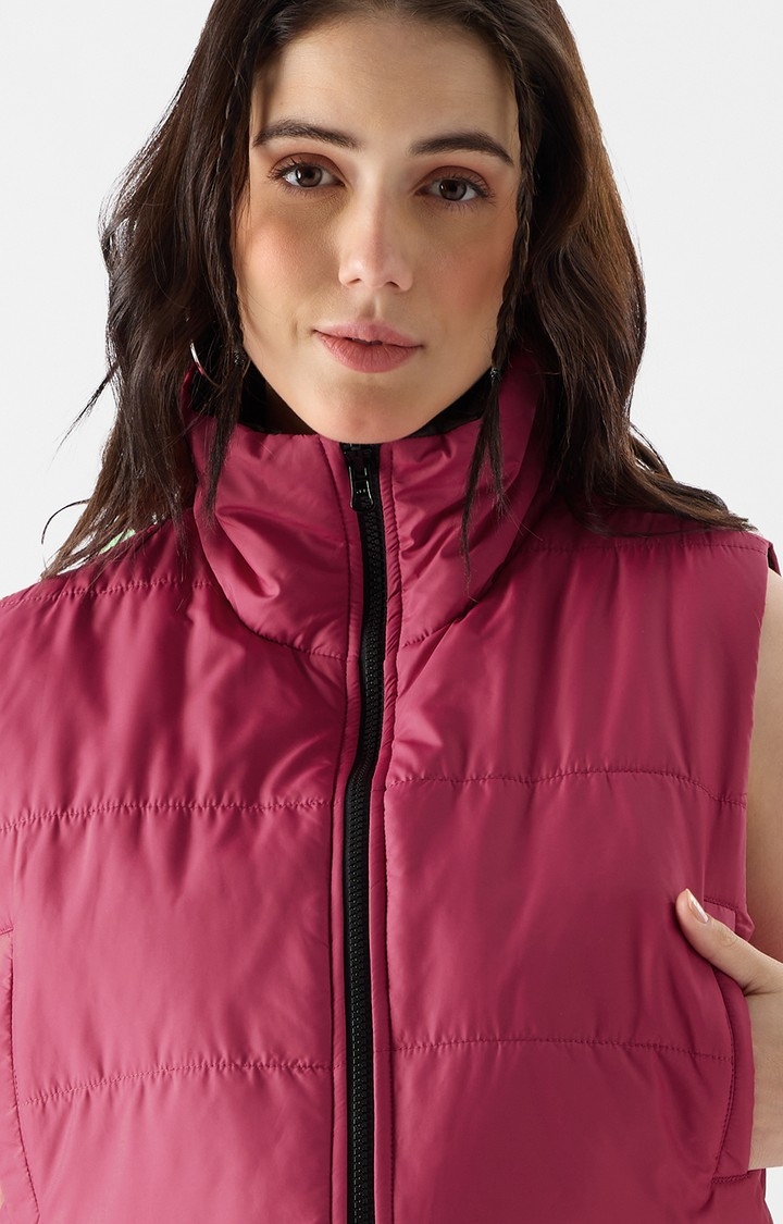 Women's Solids: Pink, Black (Reversible) Women's Puffer Jackets