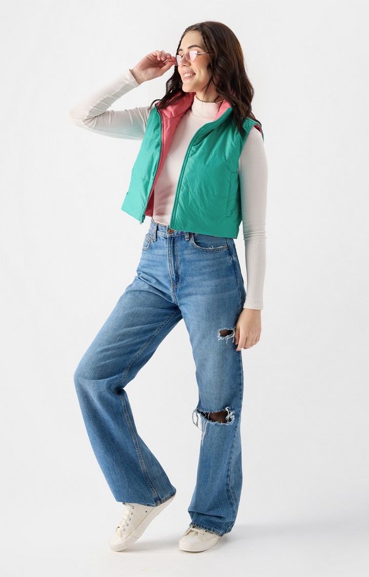 Women's Solids: Pink, Blue (Reversible) Women's Puffer Jackets
